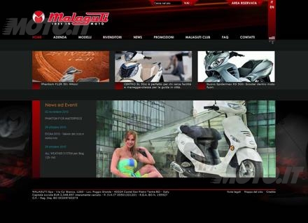 Malaguti: uno screenshot del nuovo sito internet