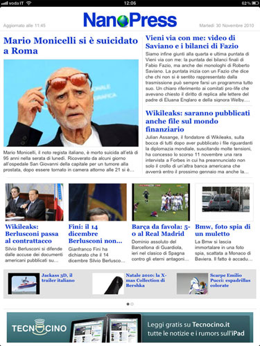 NanoPress: la homepage della nuova applicazione per iPad