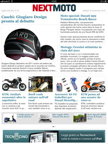 NextMoto: la homepage dell'applicazione iPad