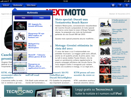 NextMoto visualizzato in modalità Landscape