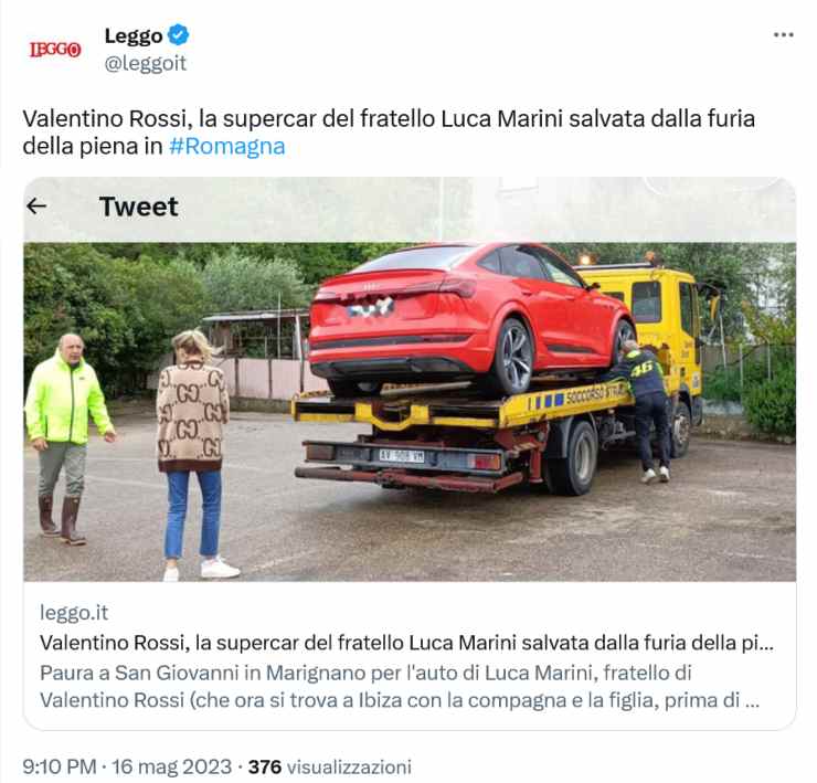 Luca Marini, la sua Auto tratta in salvo