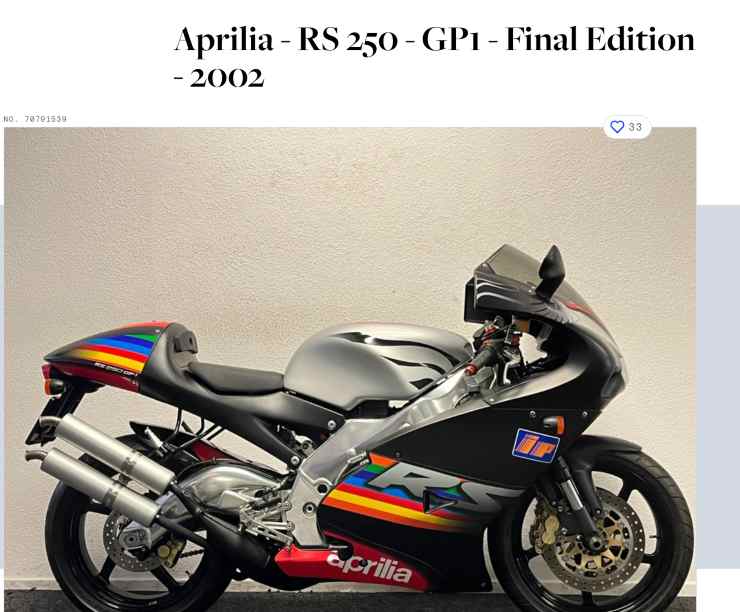 L'Aprilia RS all'asta, che prezzo 