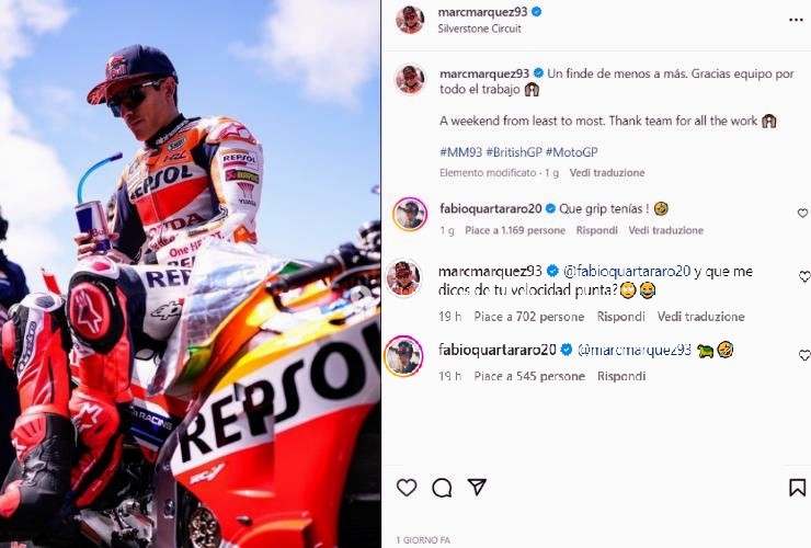 Marquez e Quartararo siparietto social