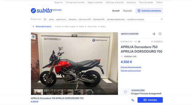 Offerta per la moto dell'Aprilia