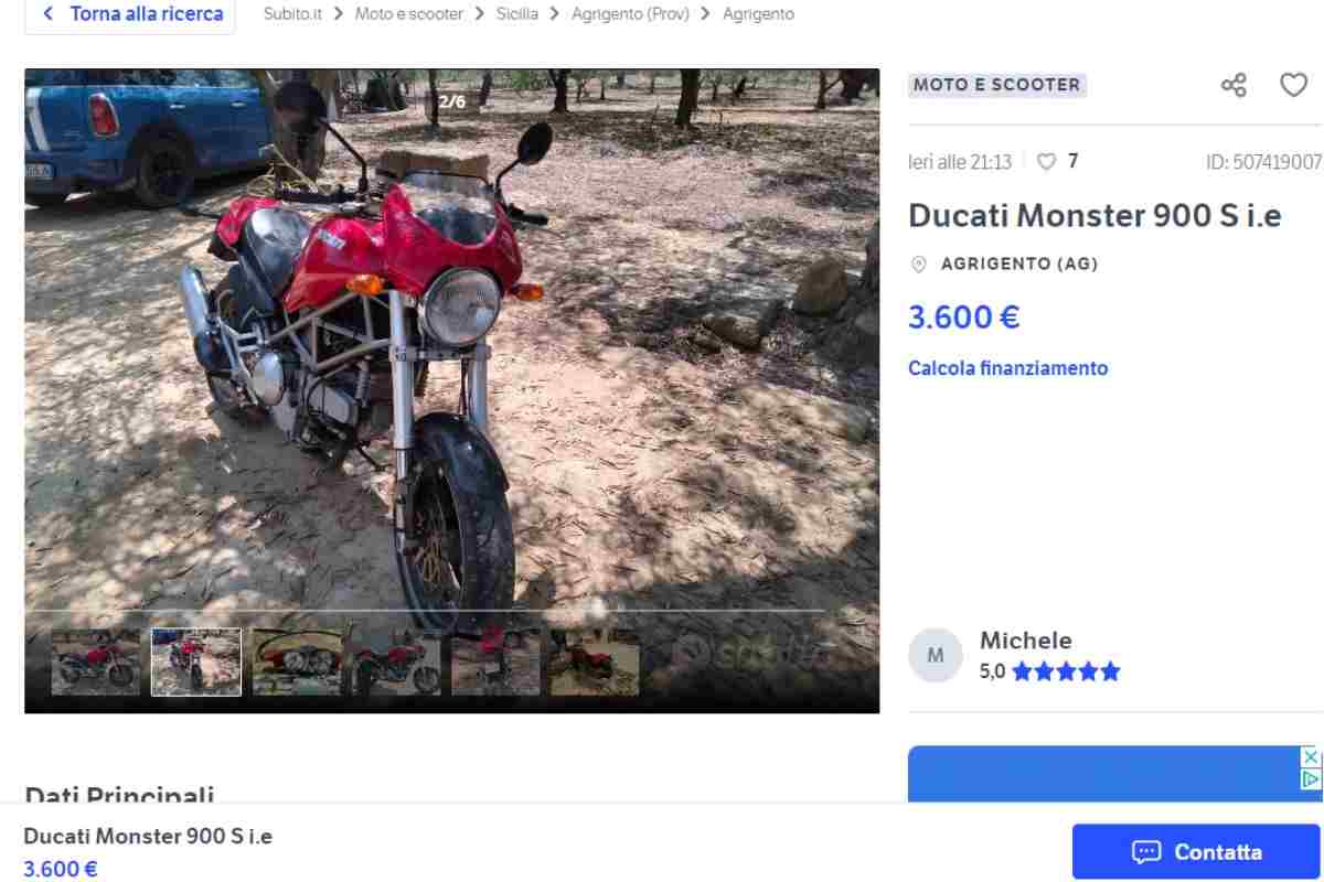 Una Ducati Monster finisce all'asta