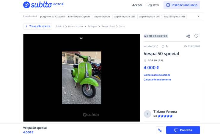 Vespa verde usata in vendita