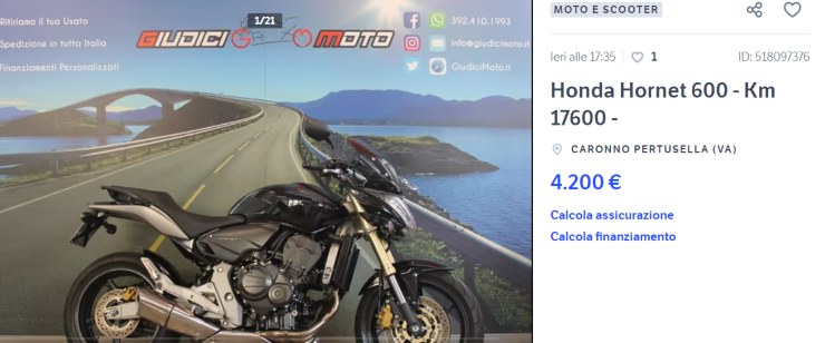 Honda Hornet 600, un prezzo mai visto