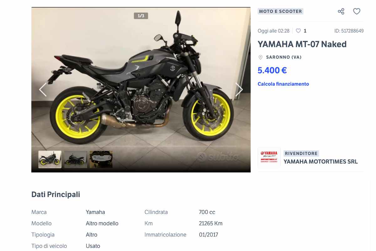 Yamaha MT-07 usata in vendita