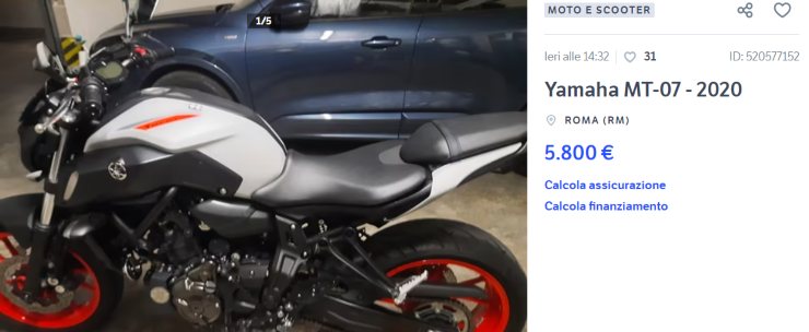 Yamaha MT07 occasione moto usata