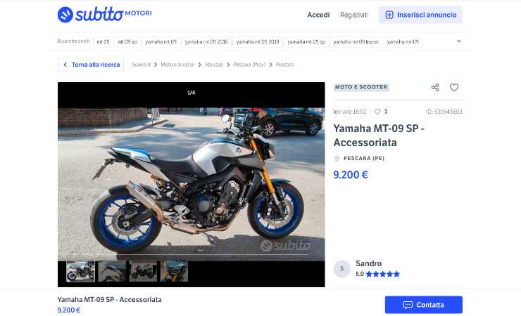 Prezzo di una Yamaha Mt 09 usata