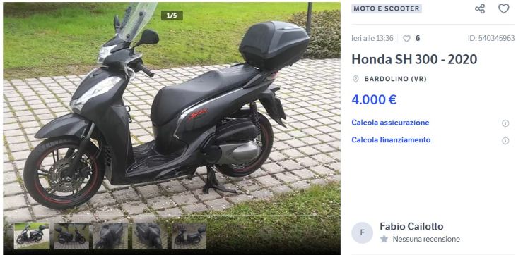Honda SH 300 in offerta a 4.000 euro su Subito