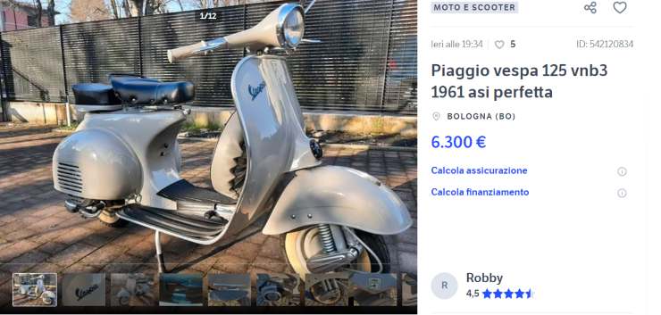 Vespa VNB3 1961 occasione moto scooter usato novità collezione