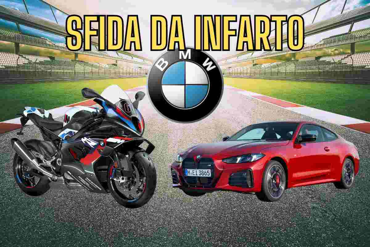 BMW M4, testa a testa con una moto M1000RR: il risultato finale è da brividi