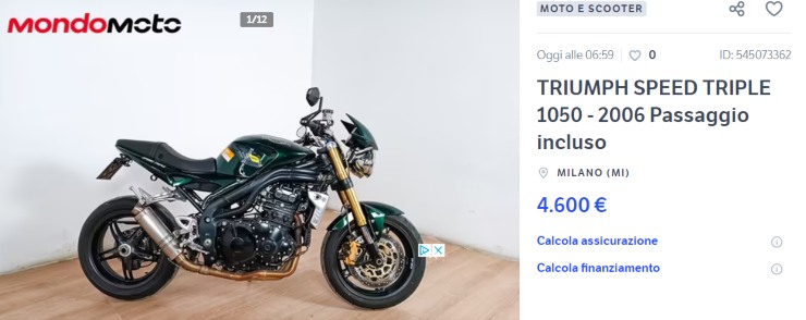 Triumph Speed Triple occasione prezzo moto usata