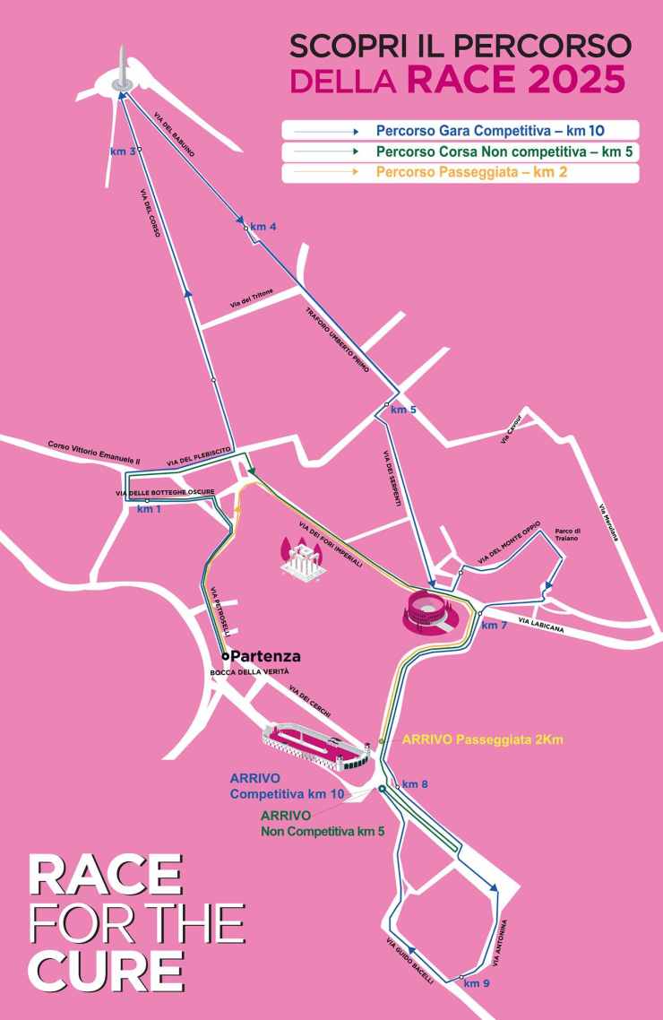 I dettagli sul blocco del traffico e la mappa di Race for the Cure