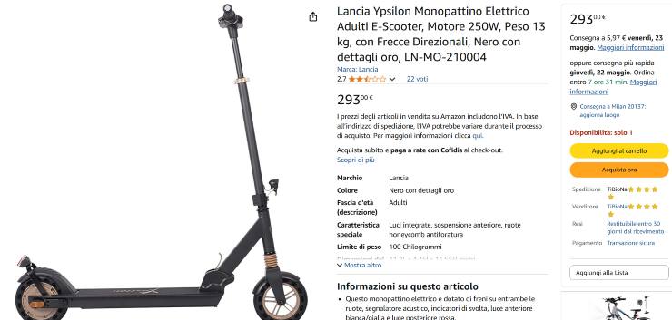 Lancia Ypsilon monopattino elettrico novità