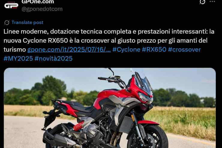 Cyclone RX650 moto novità