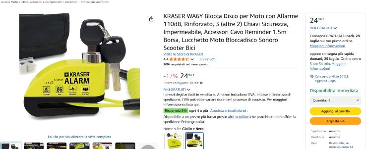 Kraser Wa6y allarme sicurezza moto
